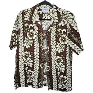 Vintage 70’s Kai Nani Reverse Hawaiian Shirt Mens Hibiscus Made in Hawaii USA